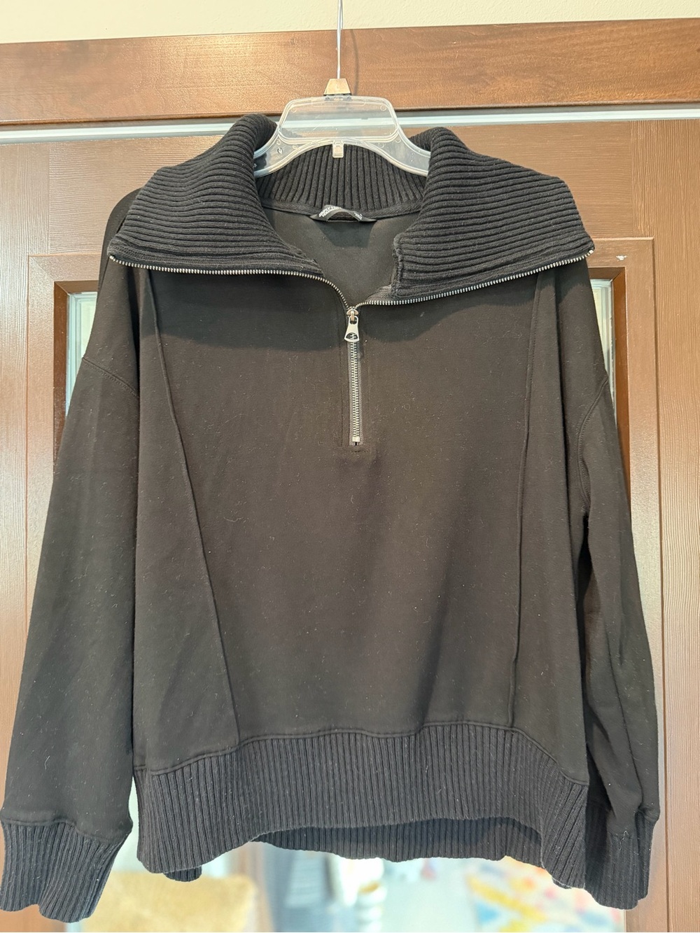 Simply Vera Vera Wang Black Half-Zip Ribbed Collar Sweatshirt
